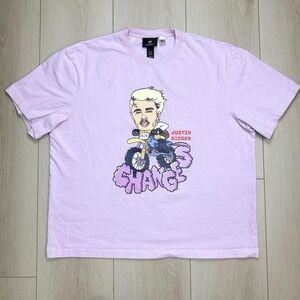 H&M Mens XL Justin Bieber Changes 2020 Graphic Tee Shirt Pink Relaxed Fit